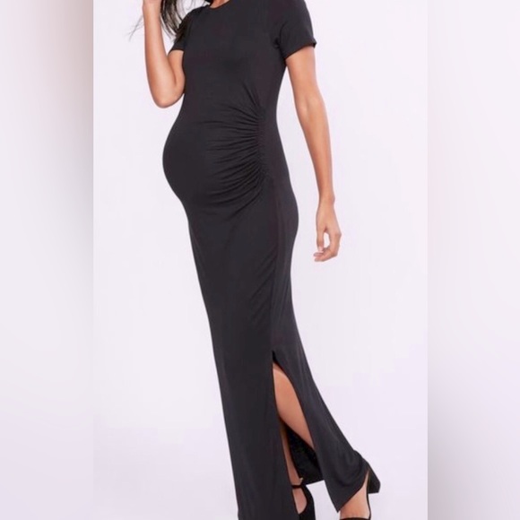 A Pea in the Pod - Black Maxi Side Ruched Maternity Dress - Size Large - Picture 1 of 5